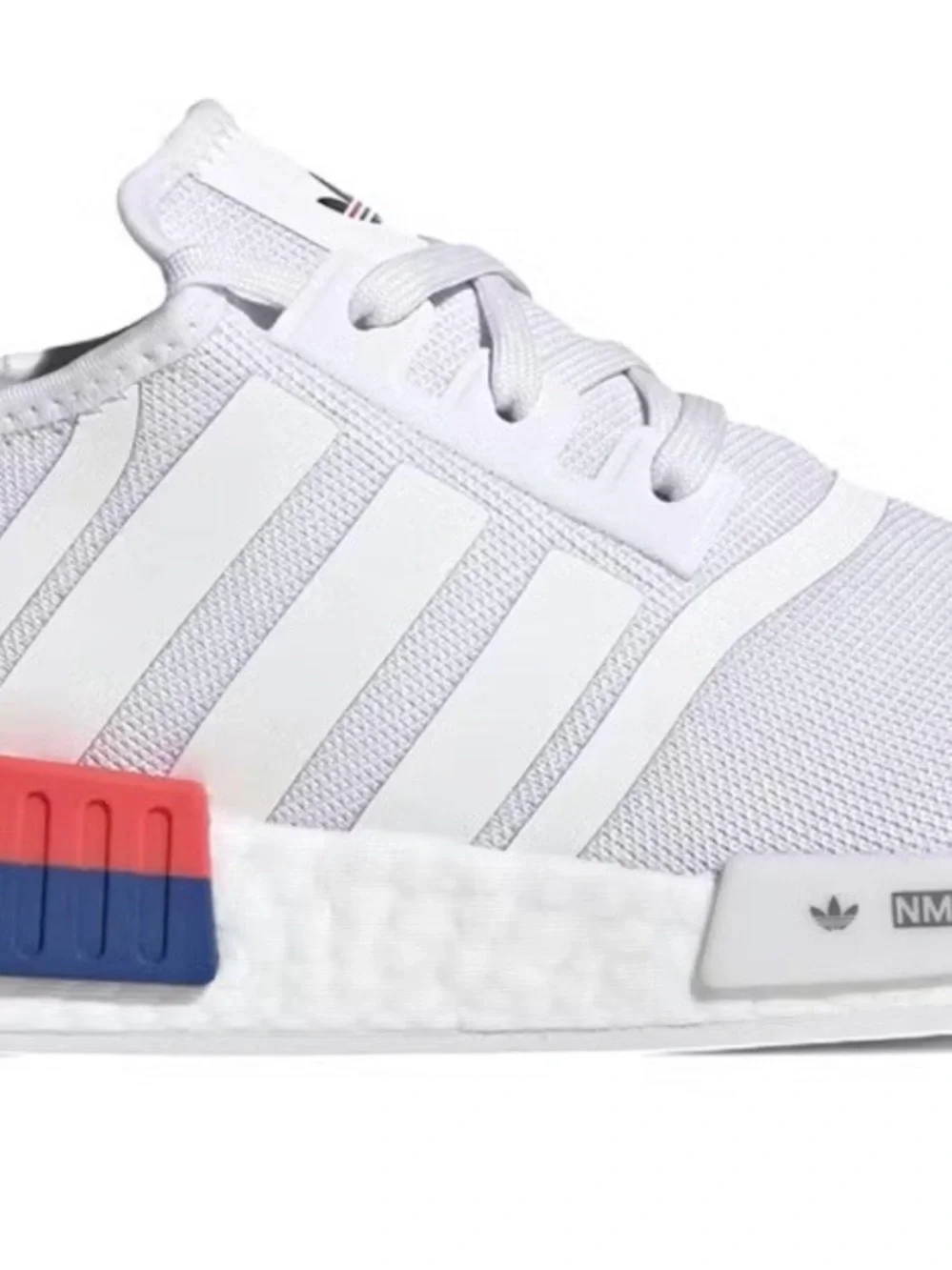 adidas NMD R1 V2 white lush White Low-Top Sneakers with Blue & Red Accents size - Picture 13 of 13